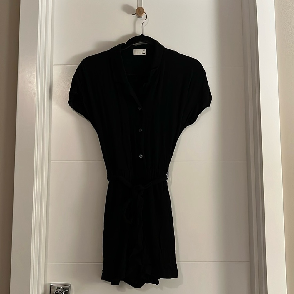 Aritzia Wilfred Collar Shirt Romper Tie Belt Pockets Black XXS